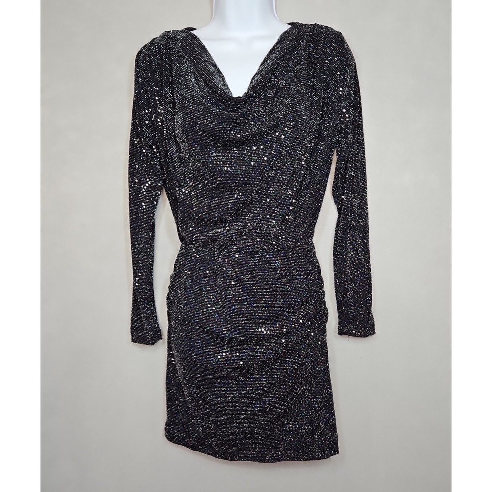 Fraiche By J Womens Black Sequin Cowl Neck Mini Dress Size Small NWT